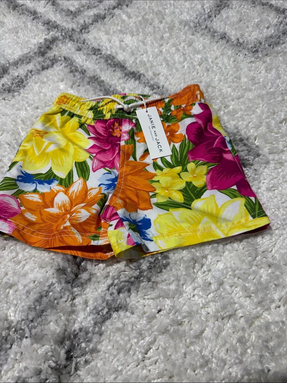 Janie and Jack Kids Floral Swim Trunks in Yellow, Orange, Pink, Green, Blue